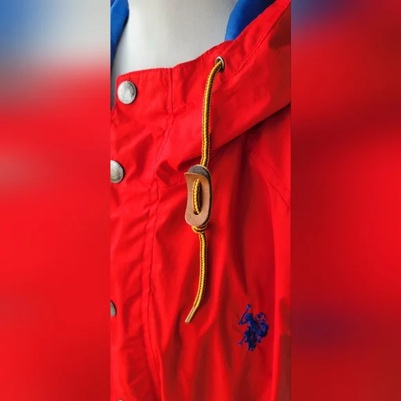 U.S. Polo Assn Red Hooded Windbreaker Jacket Lightweight Zip Snap Women’s Size L - Picture 13 of 15